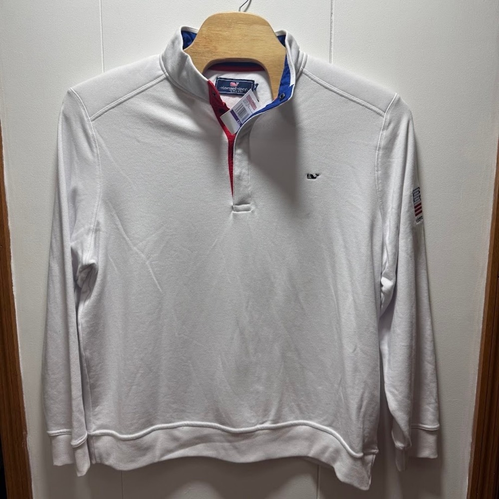 Vineyard Vines USA Snap Mockneck Pullover White XXL Womens NEW WITH TAGS